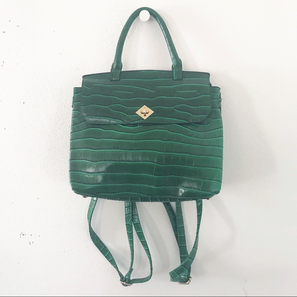 Green Snakeskin Embossed Backpack Purse